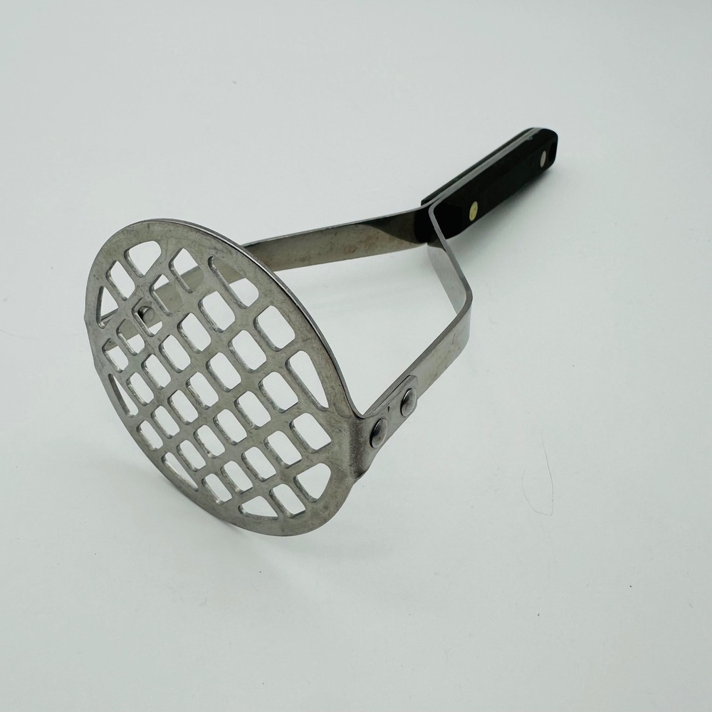 Flint Vintage Potato Masher Stainless Vanadium USA Black Handle Brass Rivets